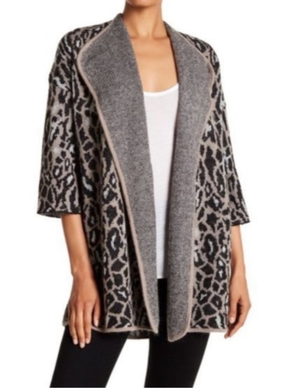 Joie Leopard Print Open Long Wool Mohair Cardigan Sweater Size Large